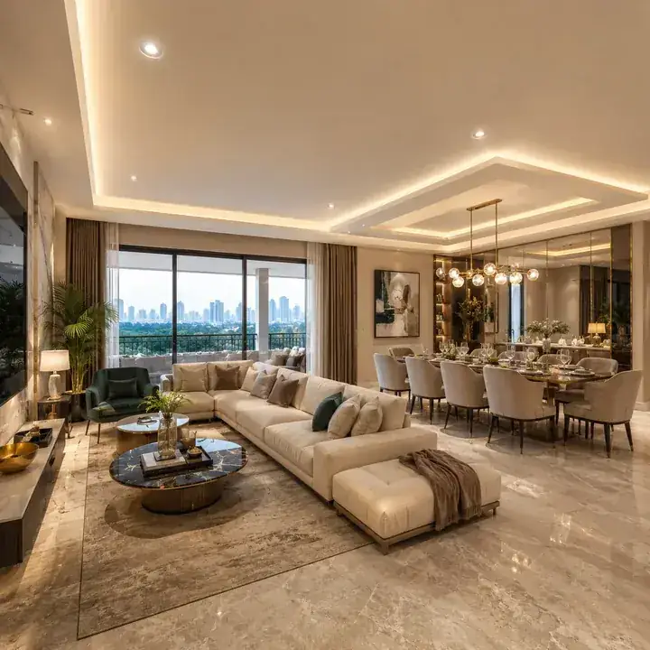 Prestige Battersea representative living-dining interior with premium finishes